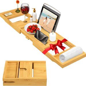 Bambüsi Bathtub Tray Table - Collapsible & Adjustable Bamboo Bathtub Caddy
